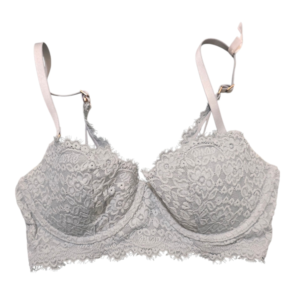 Light Blue Lace Aerie Balconette Bra Size  32C With Rose Gold Hardware